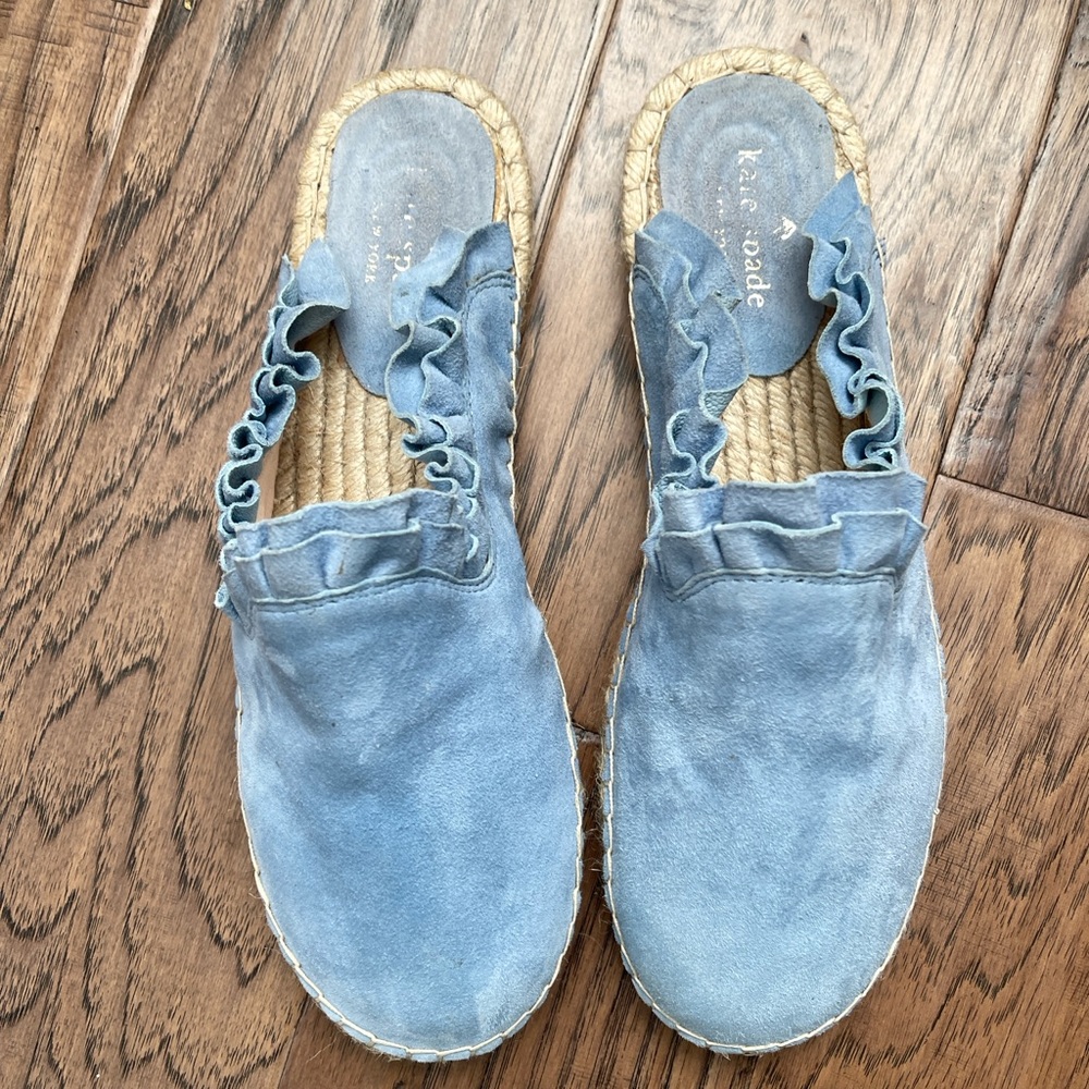 Kate Spade New York Laila Blue Bird Suede Espadrille Slip-On Mule Shoes 9.5 NWOT - Picture 5 of 10